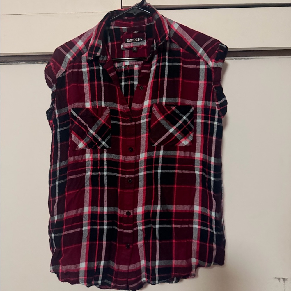 Express Pink and Black Plaid Button-Up Shirt Size S